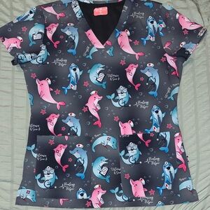 Women's Dolphin Print Scrub Top